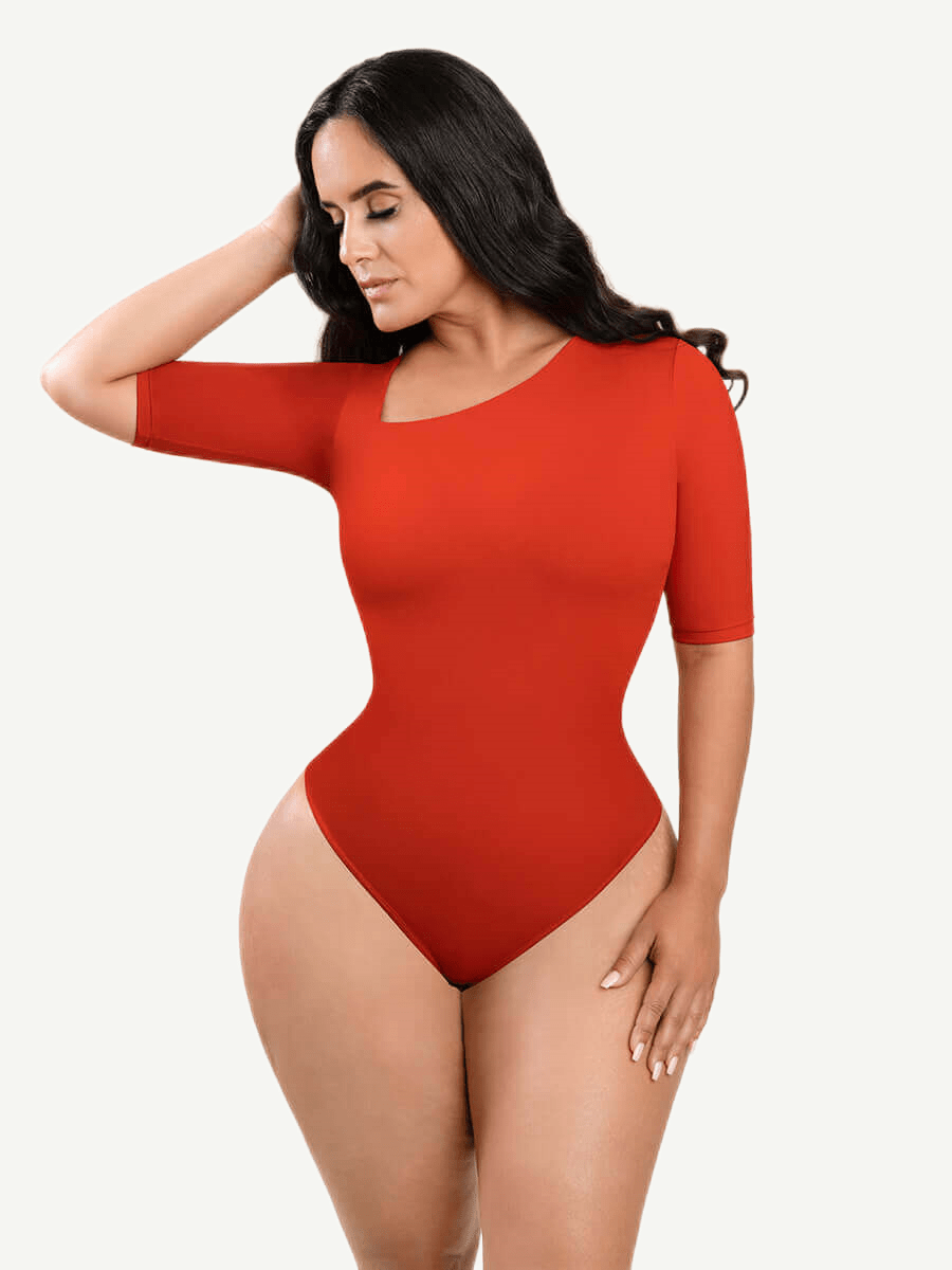 Wholesale Tank Top Tight Thong Bodysuit With A Slant Cut Collar And Half Sleeves