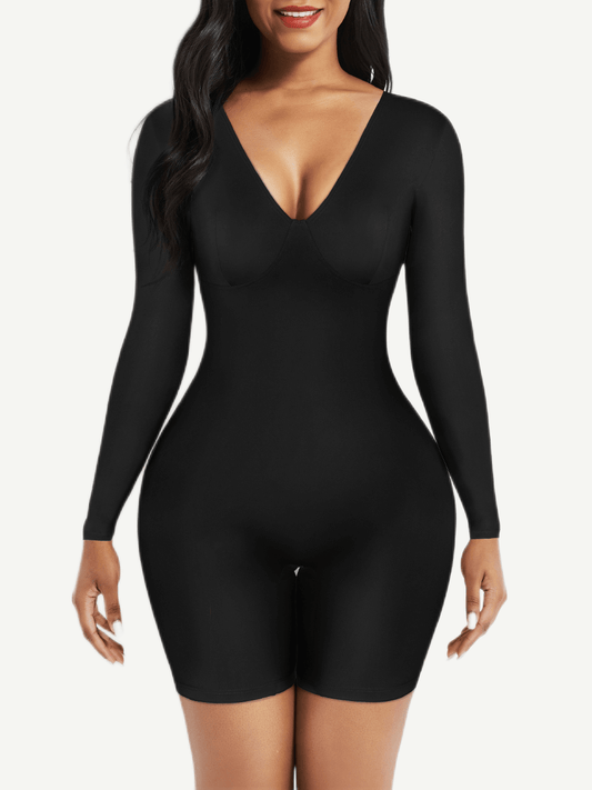 Wholesale Full Body Deep V-Neckline Mid-Thigh Tummy Control Bodysuit