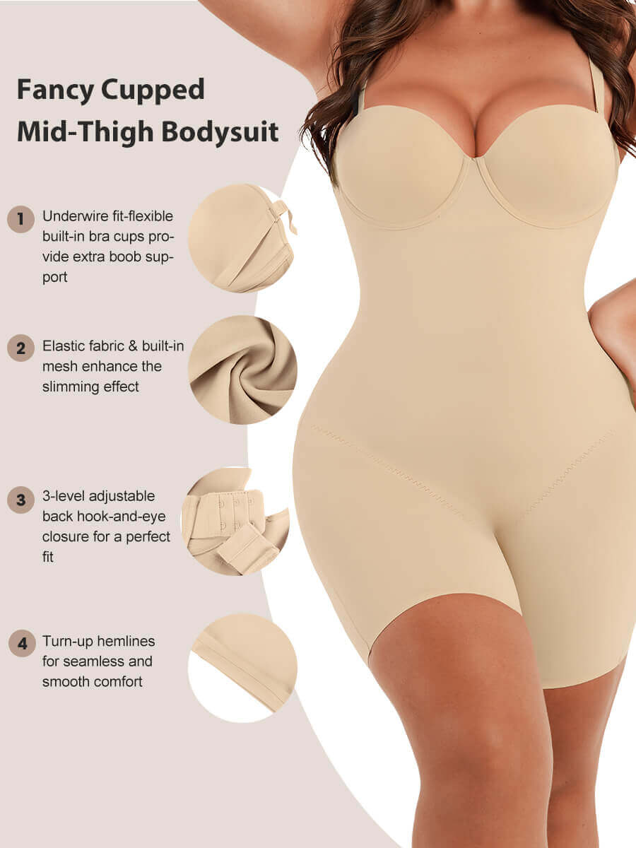Wholesale Fancy Cupped Mid-Thigh Tummy Control Bodysuit
