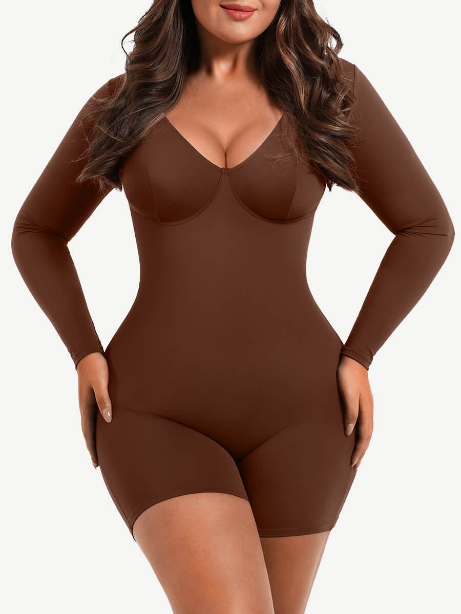 Wholesale Full Body Deep V-Neckline Mid-Thigh Tummy Control Bodysuit