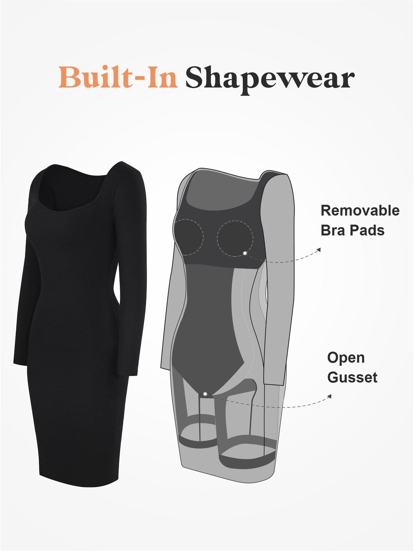 Built-In Shapewear Long Sleeve Midi Lounge Dress