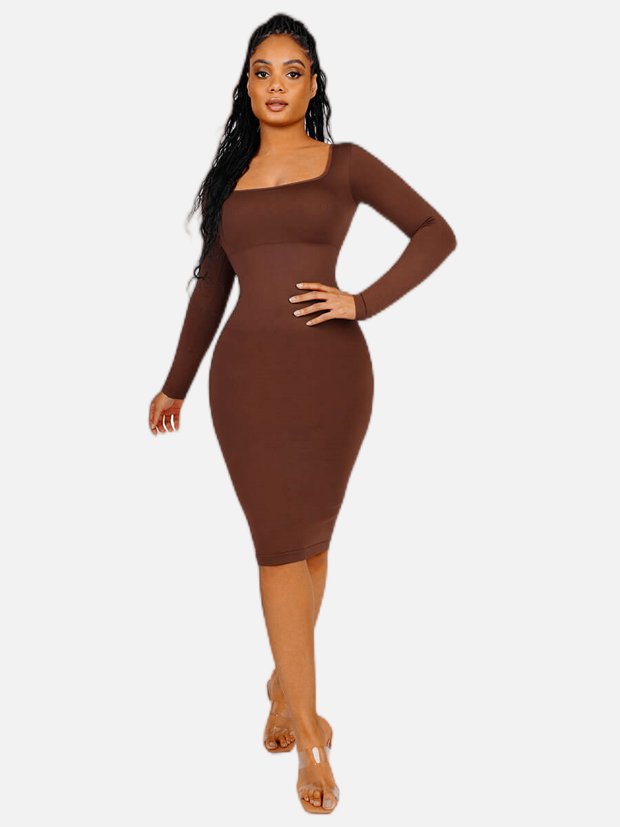 Wholesale Seamless Square Neck Long Sleeve Dress