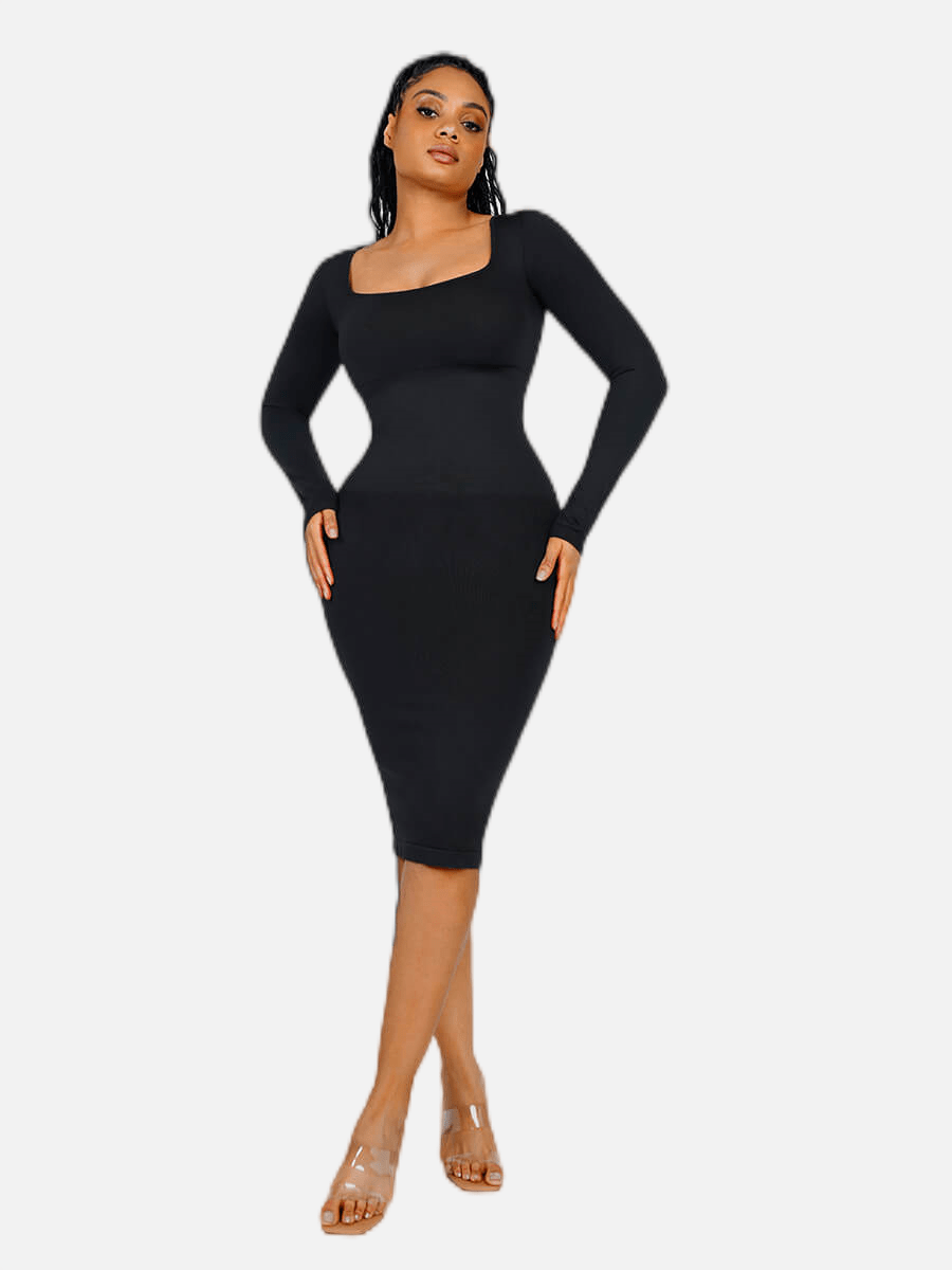 Wholesale Seamless Square Neck Long Sleeve Dress