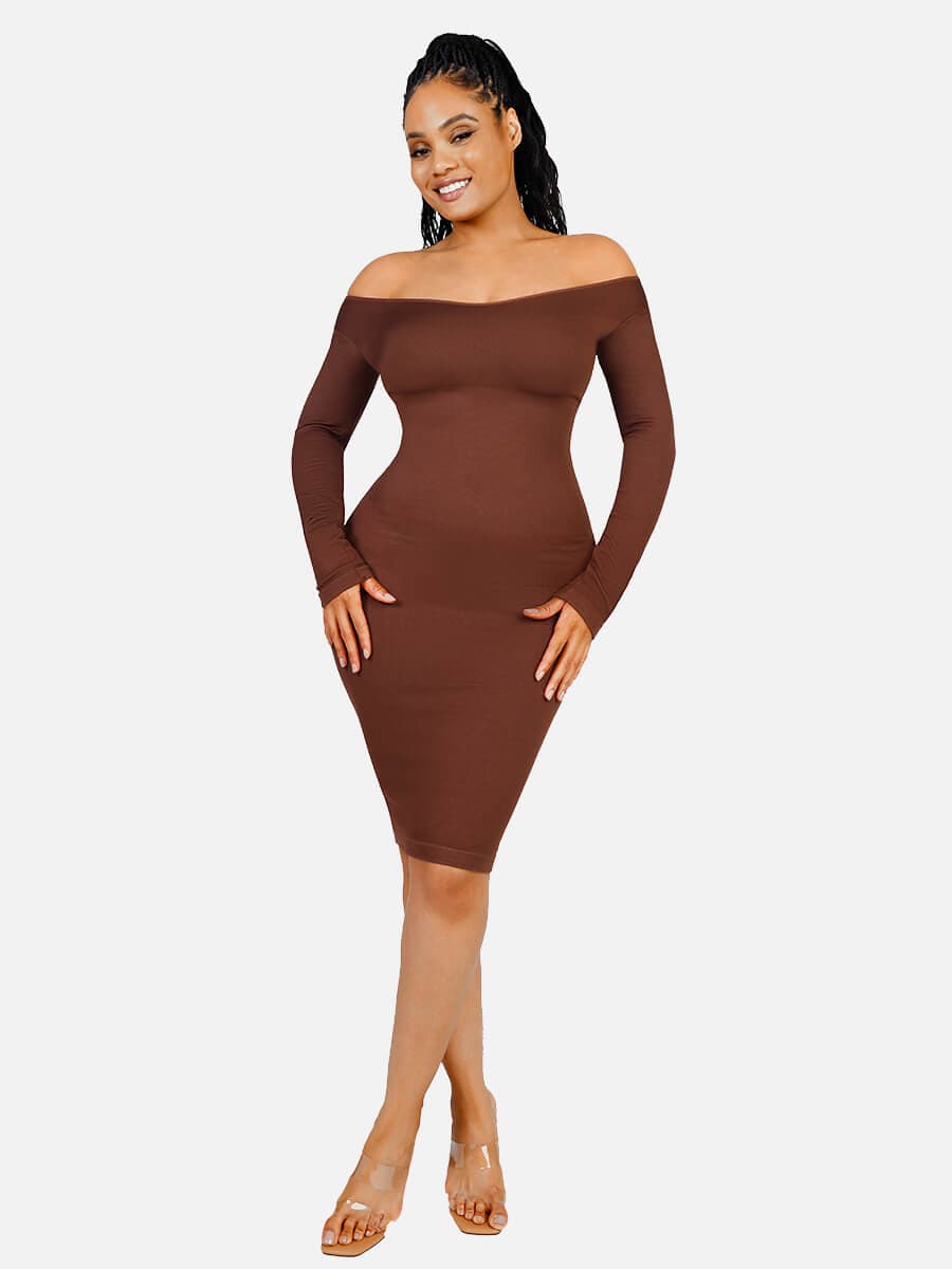 Wholesale Seamless V Neck Long Sleeve Waist Trimming Shaper Dress