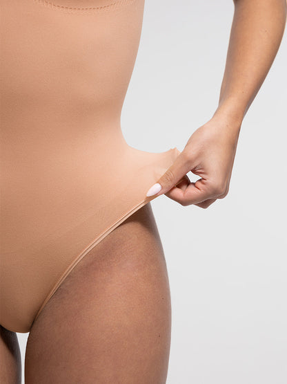 Seamless Bust Support Waist and Abdomen Control Thong Bodysuit