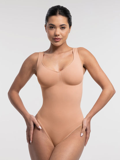 Seamless Bust Support Waist and Abdomen Control Thong Bodysuit