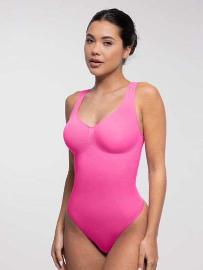Seamless Bust Support Waist and Abdomen Control Thong Bodysuit