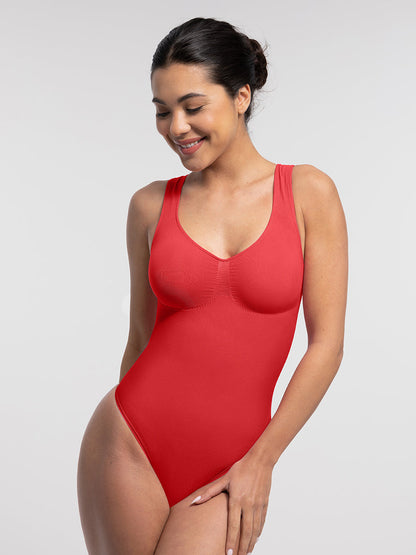 Seamless Bust Support Waist and Abdomen Control Thong Bodysuit