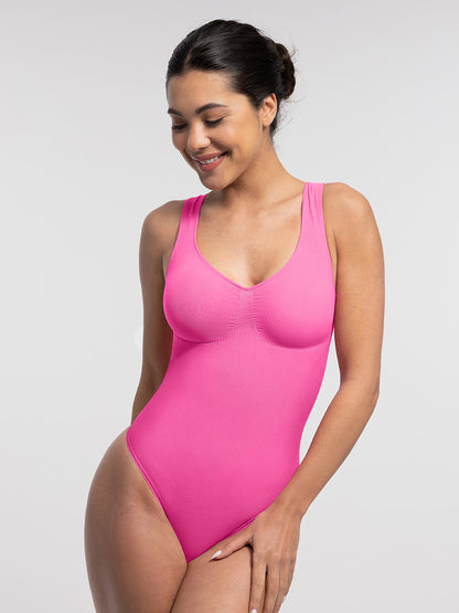 Seamless Bust Support Waist and Abdomen Control Thong Bodysuit