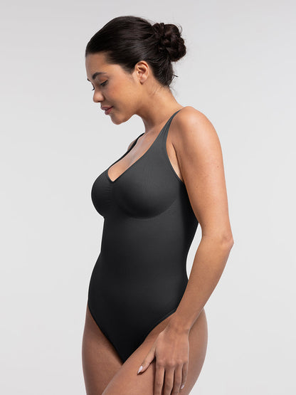 Seamless Bust Support Waist and Abdomen Control Thong Bodysuit