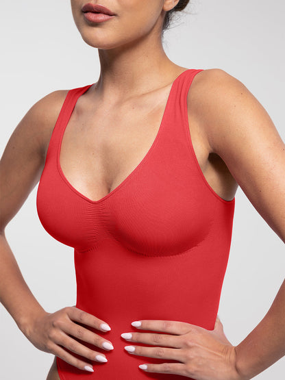 Seamless Bust Support Waist and Abdomen Control Thong Bodysuit