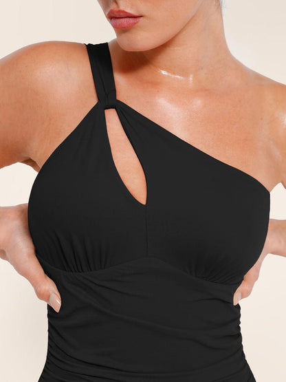 One Shoulder One Piece Ruched Support Chest Swimwear