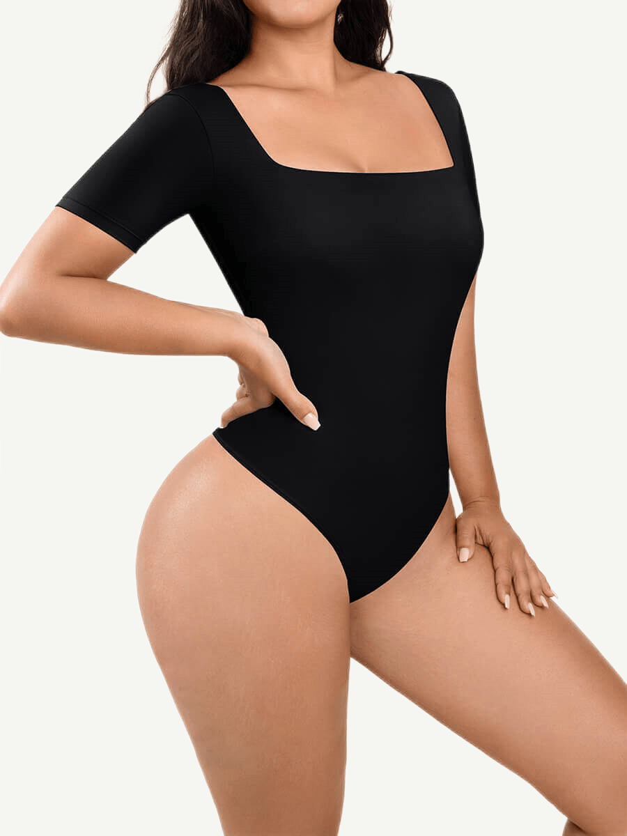 Wholesale Square-Neck Short-Sleeve Tummy control Bodysuit