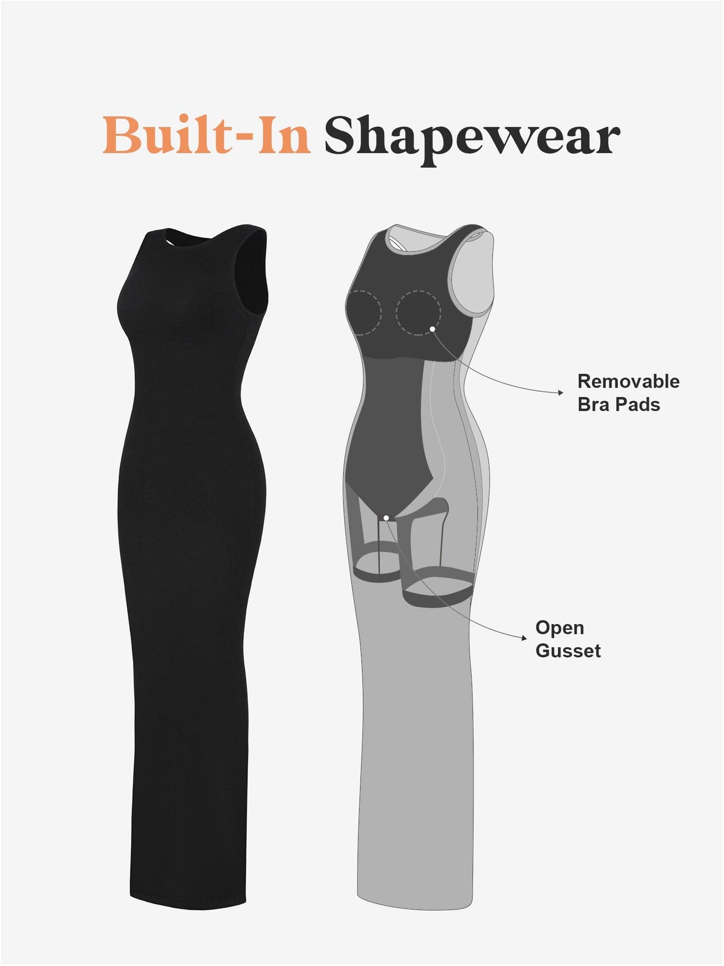 Built-In Shapewear Crew Neck Sleeveless Maxi Lounge Dress