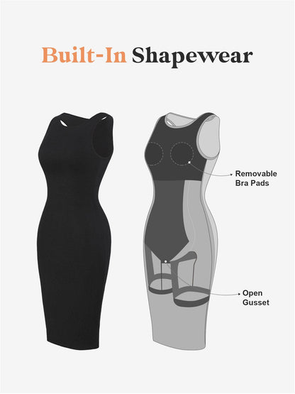 Built-In Shapewear Crew Neck Sleeveless Midi Lounge Dress