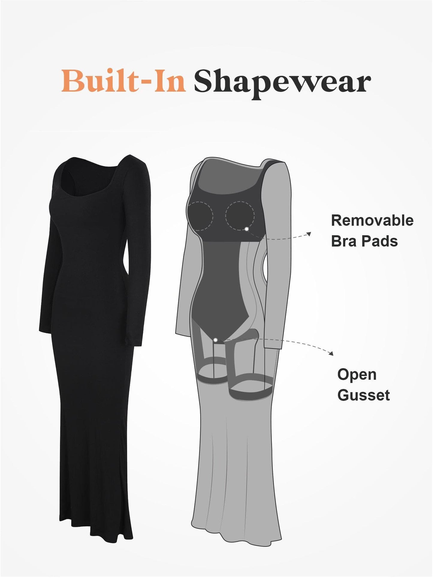 Built-In Shapewear Long Sleeve Maxi Lounge Dress