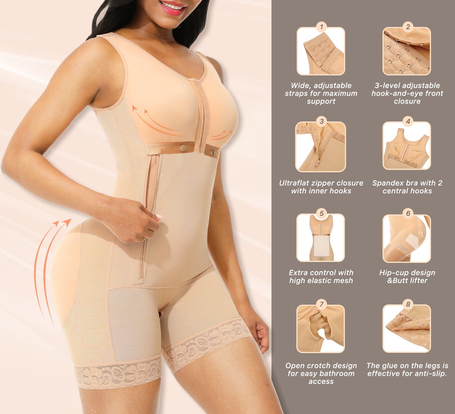 Wholesale Full Body Shaper Glue Zipper Open Crotch Lace Firm Foundations