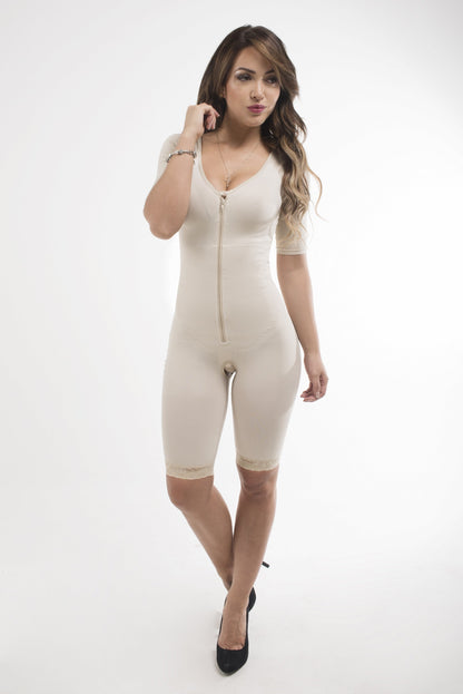 Sofia V-Neck Short Sleeve Body Shaper with Zipper